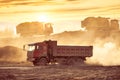 Silhouette of the truck in the building site