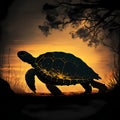 Silhouette Of Turtle. Generative AI