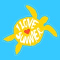 Silhouette of turtle with heart and lettering I Love Summer. Vector Royalty Free Stock Photo
