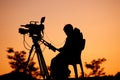 Silhouette of a TV cameraman Royalty Free Stock Photo