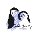 Silhouette of two attractive girls, perfect hairstyle, beauty salon, logo with girls, watercolor Royalty Free Stock Photo