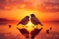 Silhouette of two birds, sunrise background Royalty Free Stock Photo