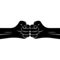 Silhouette two clenched man fists bumping together Royalty Free Stock Photo
