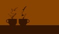 Silhouette two coffee cup with beautiful smoke. take a break with your favorite drink. vector illustration eps10