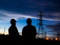 Silhouette of two engineers Royalty Free Stock Photo