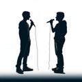 Silhouette of a two male vocalists singing with microphones Royalty Free Stock Photo