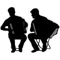 Silhouette of two musicians bayan on white background, vector illustration Royalty Free Stock Photo