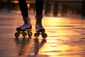 Silhouette of two pairs of legs on roller skates, leisurely fun