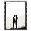 silhouette of two people kissing in a field Royalty Free Stock Photo