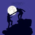 Silhouette of two people metaphor help, support, friendship, o