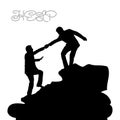 Silhouette of two people metaphor help, support, friendship, o