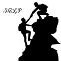 Silhouette of two people metaphor help, support, friendship, o