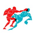 Boxing match. Silhouette of two professional boxer