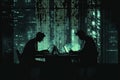 Cybersecurity Professionals Working Late Night Digital Data Analysis Code Dark Green Coding System Royalty Free Stock Photo