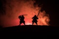 Silhouette of two samurais in duel. Picture with two samurais and sunset sky Royalty Free Stock Photo
