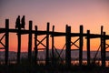 Silhouette of U Bein Bridge at sunrise near Amarapura in Myanmar former Burma