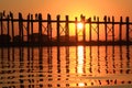 Silhouette of U bein bridge at sunset