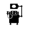 Silhouette Ultrasound machine. Professional medical equipment icon. Black illustration of hospital diagnostic apparatus, scan of