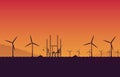 underconstruction Offshore Oil rig platform station site in sea and wind turbine on orange gradient background Royalty Free Stock Photo