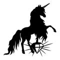 Silhouette of a unicorn with a gem. Black silhouette on a white background. Element for creating design and decor. Royalty Free Stock Photo