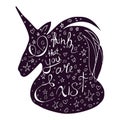 Silhouette of unicorn with inspirational text: I think that you are exist.