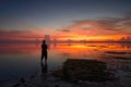 Silhouette of unidentified local people at jubakar beach, tumpat kelantan. Malaysia man at