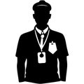 Silhouette of Uniformed Security Personnel with ID Badge and Whistle for Professional Use
