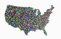 The silhouette of the united states of america composed of colorful squares to show diversity