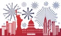 Silhouette United States Landmarks Independence Day Holiday 4 July Banner