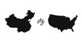 Silhouette United states map and China map vector