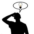 Silhouette of an unknown man thinking how to solve the problem, confusedly the scaly head on a white isolated background, concept Royalty Free Stock Photo