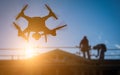 Silhouette of Unmanned Aircraft System UAV Quadcopter Drone In