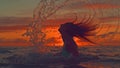 SILHOUETTE: Unrecognizable woman flips her long hair back and sprays ocean water