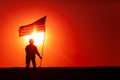 American soldiers with national flag silhouette