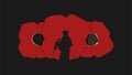 silhouette usa military holding a gun on red poppy flower background for remembrance day, memorial day,veterans day, etc