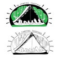 Silhouette variations of funny camping tents on