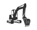 The silhouette black excavator on a white background.