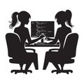 Collaborative coding teamwork silhouette two women developers vector design Royalty Free Stock Photo