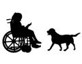 Silhouette Vector of a disabled child girl sitting in a wheelchair reading a book near her dog Royalty Free Stock Photo