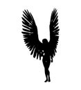 Woman angel black silhouette isolated on white background