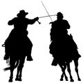 Civil war soldiers sword fighting while on horseback