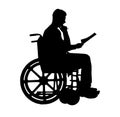 Silhouette vector of a man a businessman disabled in a wheelchair sitting.