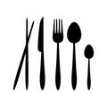 Silhouette Vector Spoon, Fork, Knife, and Chopsticks Cutlery on the Restaurant Royalty Free Stock Photo