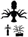 Silhouette of very busy multitasking housewife on white background. Concept of supermom and superwoman - Vector