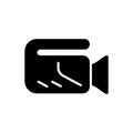 Silhouette Video camera. Outline icon of device for recording movie. Black simple illustration for videographer, clip maker. Flat