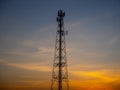 Silhouette view of cellphone antenna under twilight sky Royalty Free Stock Photo