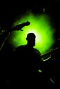 Silhouette view of a guitar player