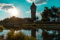 Silhouette view of an old water tower Royalty Free Stock Photo