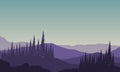 Silhouette view of mountains with realistic forest from the edge of the city in the early morning. Vector illustration Royalty Free Stock Photo