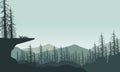 Silhouette view of mountains with realistic forest in the morning from the suburbs. Vector illustration